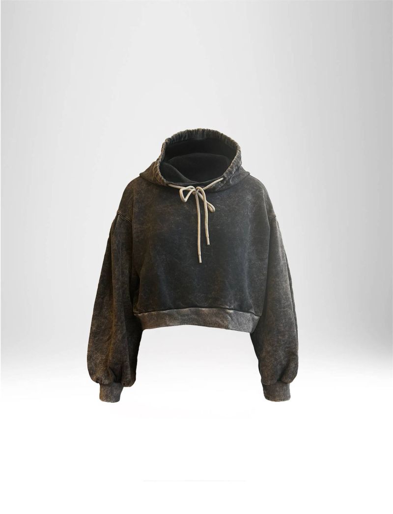 VINTAGE EFFECT CROP HOODIE WOMEN| NEW HALLHUBER