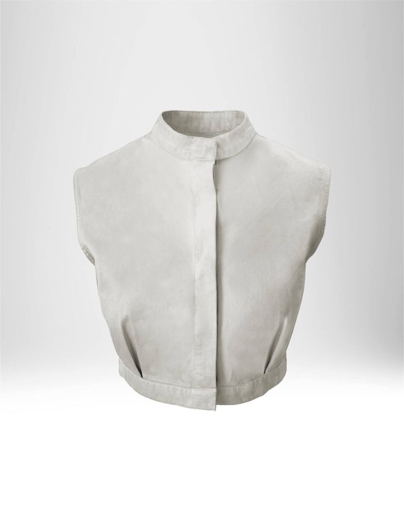 NEW HALLHUBER CROPPED SLEEVELESS BLOUSE IN COTTON GABARDINE