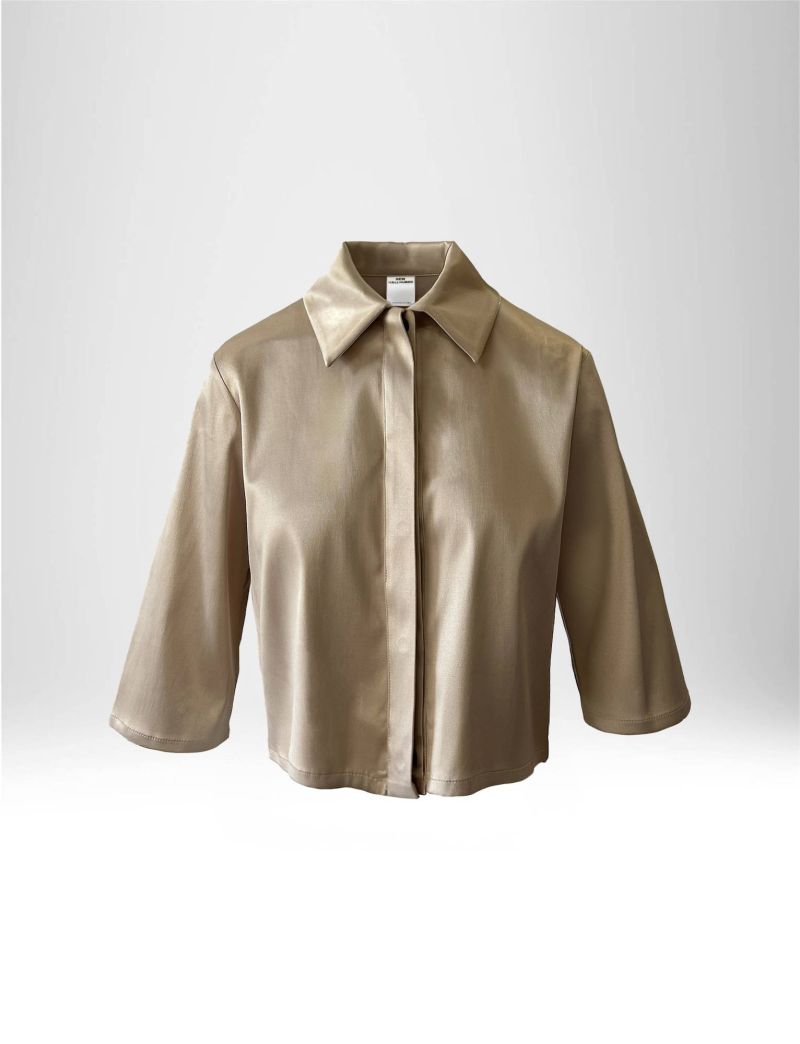 NEW HALLHUBER CROPPED BLOUSE WITH 3/4 SLEEVES IN COTTON BLEND SATIN