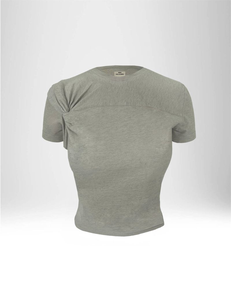 NEW HALLHUBER CROPPED T-SHIRT WITH KNOT PATTERN IN COTTON