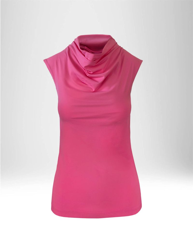 SLEEVELESS T-SHIRT WITH DRAPED NECKLINE IN STRETCH JERSEY