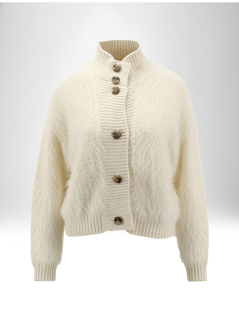 SHORT HIGH-NECK CARDIGAN WITH GOLD-TONE BUTTONS