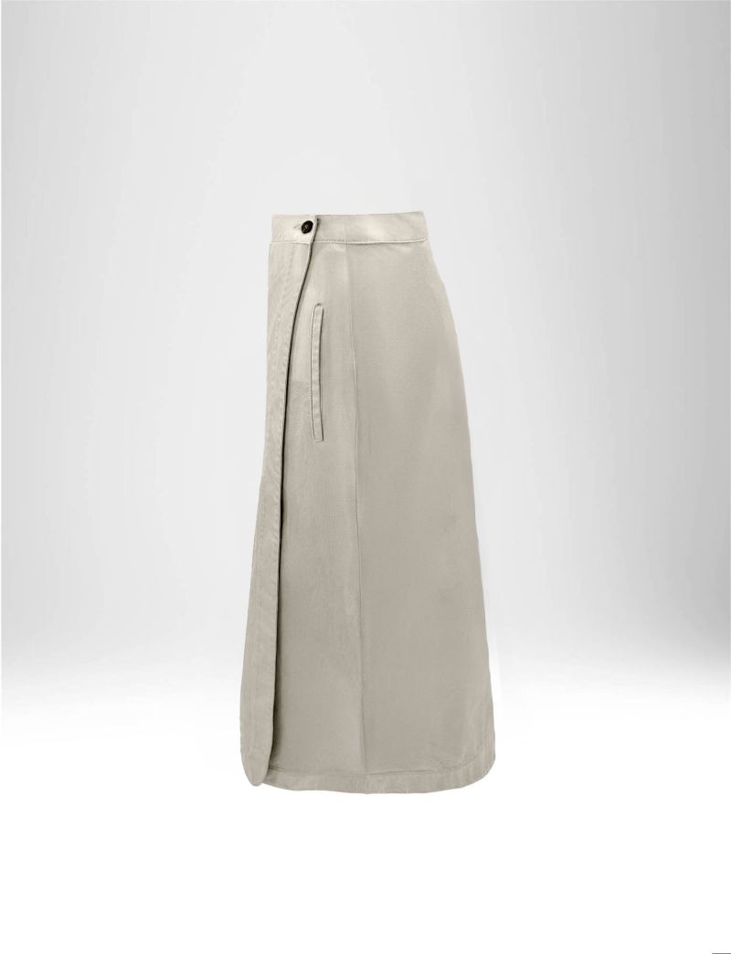 NEW HALLHUBER MIDI WRAP SKIRT IN COTTON GABARDINE