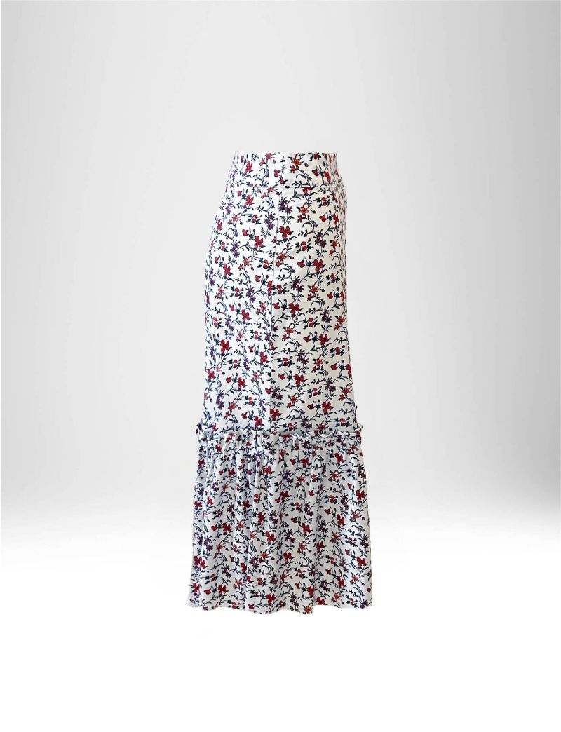 FLOWER PRINT MIDI SKIRT IN STRETCH POPLIN