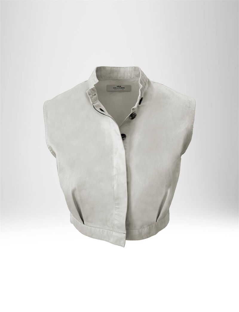 NEW HALLHUBER CROPPED SLEEVELESS BLOUSE IN COTTON GABARDINE