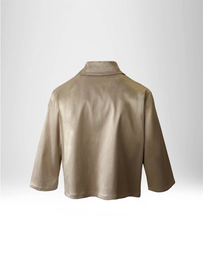 NEW HALLHUBER CROPPED BLOUSE WITH 3/4 SLEEVES IN COTTON BLEND SATIN