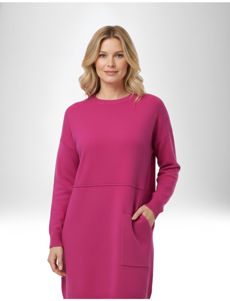 KNIT DRESS WITH ROUND NECKLINE AND FRONT FLAP POCKET