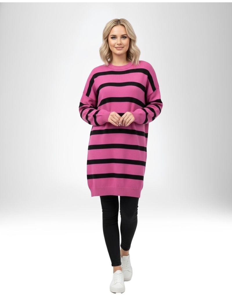 STRIPED KNIT DRESS WITH ROUND NECKLINE